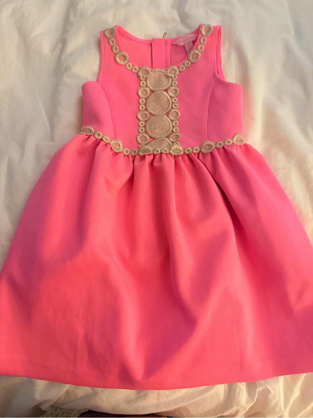 Lilly Pulitzer Hot Pink Sleeveless Dress with Gold Trim